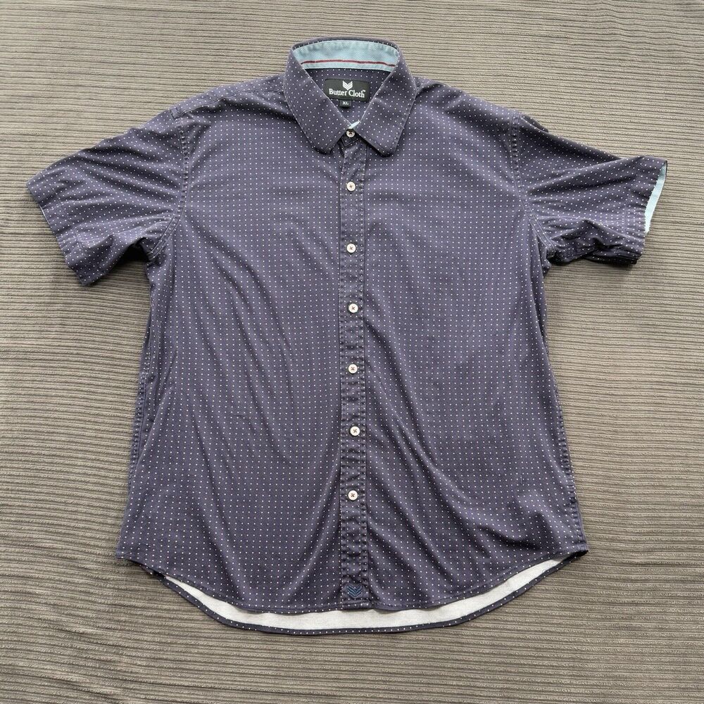 Butter Cloth Shirt Men XL Polka Dot Cotton Short Sleeve Button Up Preppy.‎